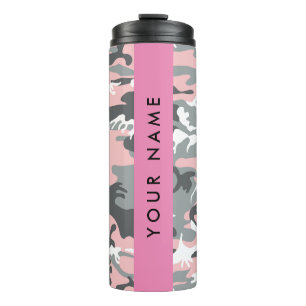 Termo Camuflaje rosa y gris Tu nombre Personaliza