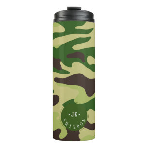 Termo Camuflaje verde del bosque de monogramas PixDezine