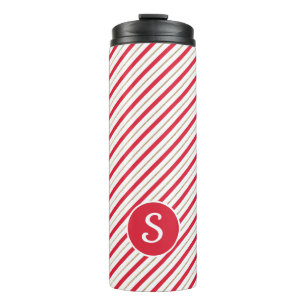 Termo Candy Cane Red Faux Gold Stripes Monograma