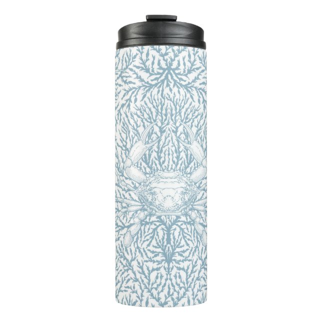 Termo Cangrejo y maleza marina, verano costero en blanco (Anverso)