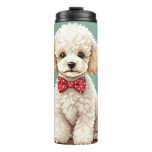 Termo Caniche adorable blanco con corbatín