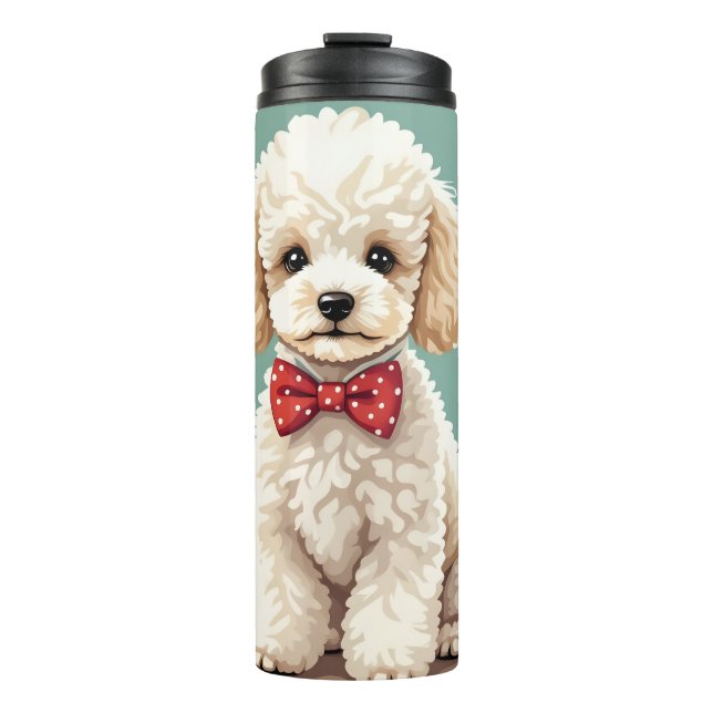 Termo Caniche adorable blanco con corbatín (Anverso)