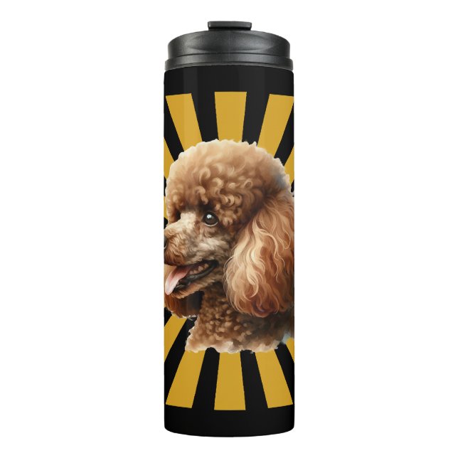 Termo Caniche estándar marrón Retro ráfaga de sol (Anverso)