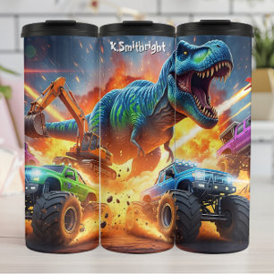 Termo Caos de construcción de camiones monstruo dinosaur