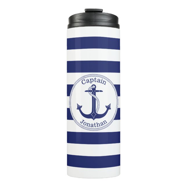 Termo Capitán náutico Personalized de los azules marinos (Anverso)