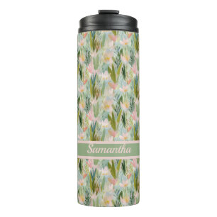 Termo Caprichosa Floral Verde Salvia Personalizada