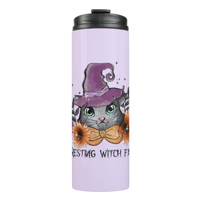 Termo Cara de bruja en reposo - Gato con Gorra de bruja (Anverso)