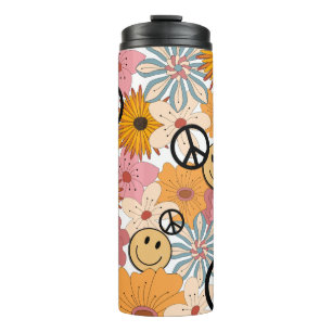 Termo Cara feliz, floral retro y paz
