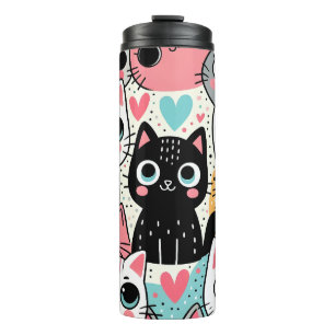 Termo Caras de gato kawaii lindas y corazones caprichoso