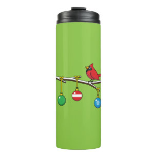 Termo Cardenal rojo en la rama desnuda de los Navidades
