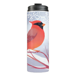 Termo Cardenal Rojo Hermosa Pintura Acuarela