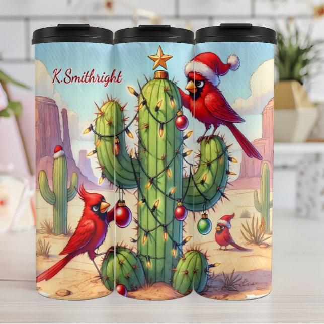 Termo Cardenales decorando un cactus (Subido por el creador)