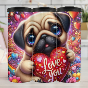 Termo Cariñoso Pug Cachorro Corazón de Amor