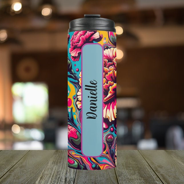 Termo Carnación personalizada de las flores de nacimient (Personalized 12 oz Thermal Tumbler With Birth Flower Carnation Design for the Month of January.)