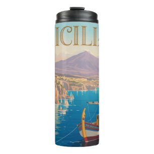 Termo Cartel de viaje de estilo vintage para Sicilia Ita
