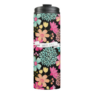 Termo Cartel floral pintado Nombre Bebida personalizada