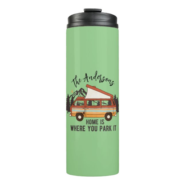 Termo Casa de RV Camping Trailer es donde lo estacionas (Anverso)