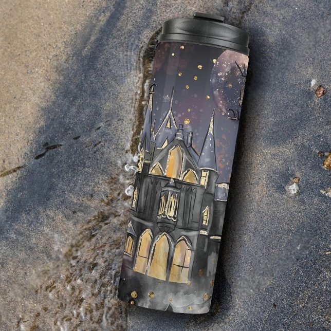 Termo Casa embrujada | Árbol y murciélagos de luna llena (Subido por el creador)