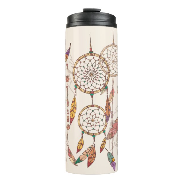Termo Cazador de sueños bohemias con abalorios y plumas, (Anverso)