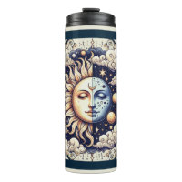 Celestial Half Sun & Moon Azul Amarillo Vintage