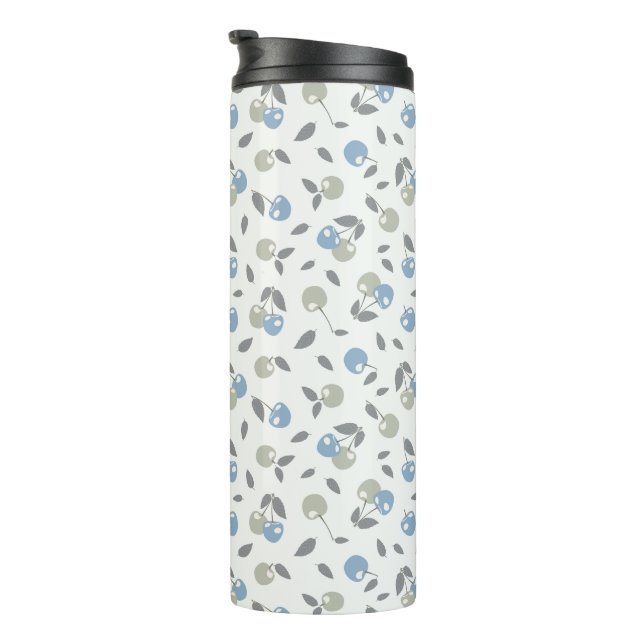 Termo Cerezas Boho Beach - patrón de frutas azul salvia. (Rotado hacia la derecha)