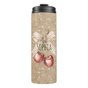 Termo Cerezas Rojas Brillantes Doradas