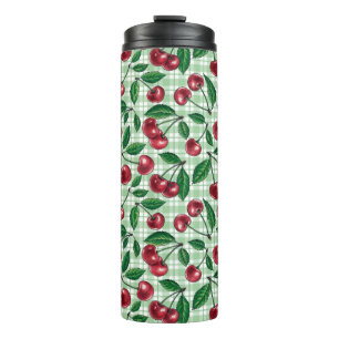 Termo Cerezas rojas en gingham verde claro
