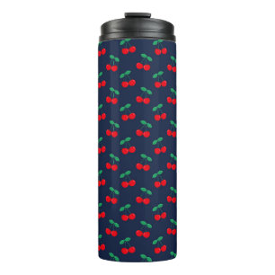 Termo Cerezas Rojas Lindas de Verano Azul Marino y Rojo