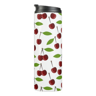 Termo Cerezo Rojo, Patrón De Cerezas, Hojas, Fruta