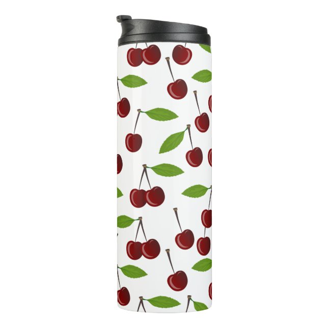 Termo Cerezo Rojo, Patrón De Cerezas, Hojas, Fruta (Rotado hacia la derecha)