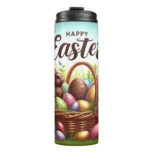 Termo Cesta de Pascua colorida y feliz con huevos