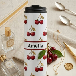 Termo Cherry & Golden Leaves Custom Name Design Gift