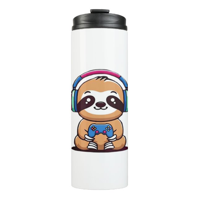 Termo Chibi Kawaii Sloth Gamer - Animal gracioso con (Anverso)