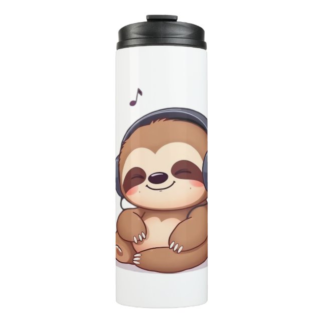 Termo Chibi Sloth with Headphones � Cute Kawaii Relaxing (Anverso)