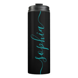 Termo Chic Black Teal Green Script Name Thermal Tumbler