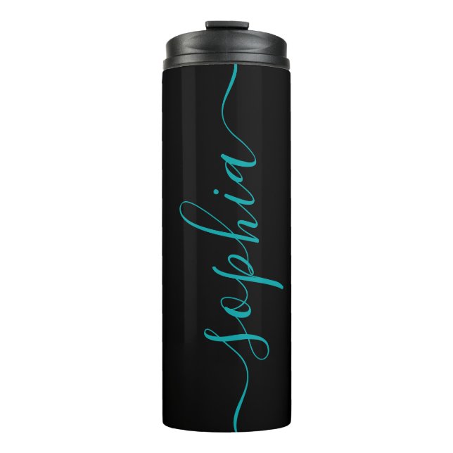 Termo Chic Black Teal Green Script Name Thermal Tumbler (Anverso)