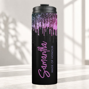 Termo Chic negro rosa brillo gotea aniversario nupcial