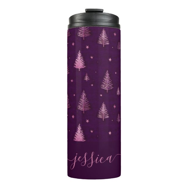 Termo Chic pink glitter purple christmas trees name (Anverso)