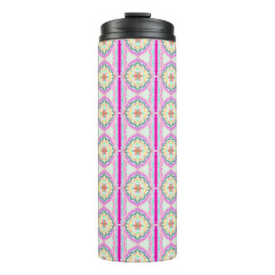 Termo Chic Rosa y Dorado Patrón Floral Geométrico