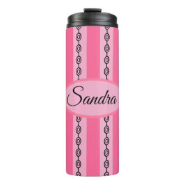 Termo Chic Rosa y Negro Patrón Mod Nombre Personalizado