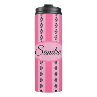 Termo Chic Rosa y Negro Patrón Mod Nombre Personalizado 