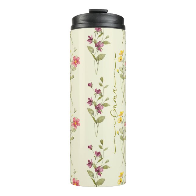 Termo Chic y Único: diseño de flores personalizado  (Anverso)
