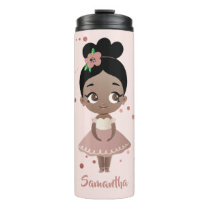 Termo Chica balneario afroamericano con flores y rosa