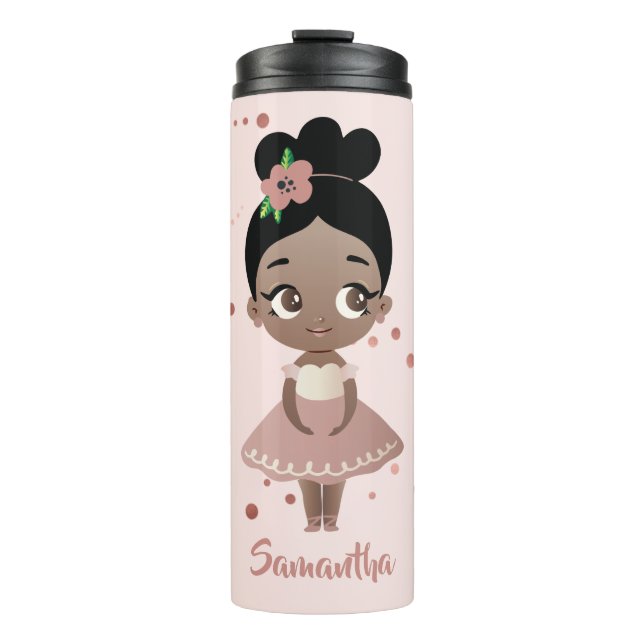 Termo Chica balneario afroamericano con flores y rosa (Anverso)