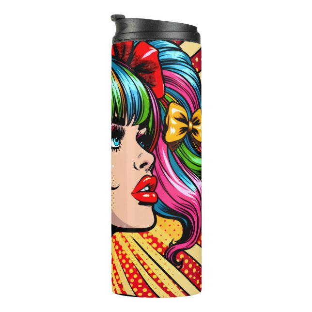 Termo Chica Bonita de Arte Pop Comic con Lazos (Rotado hacia la derecha)