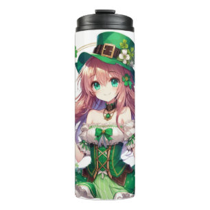 Termo Chica de anime del trébol del Día de San Patricio