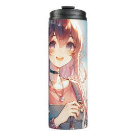 Termo Chica de anime lindo sosteniendo un té Boba