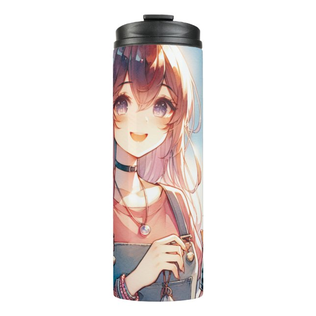 Termo Chica de anime lindo sosteniendo un té Boba (Anverso)