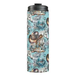 Termo Chica de caballo vaquero patrón turquesa floral