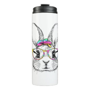 Termo Chica de gafas de centeno de conejo fresco feliz